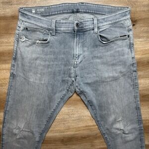 G Star RAW Jeans Men 36x38 Gray Revend Skinny Stretch Denim Faded Ripped Modern